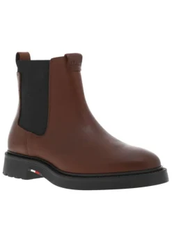 Boots en cuir cognac à talon décroché bas avec des soufflets élastiqués
