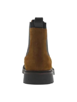 Boots en cuir cognac à talon décroché bas avec soufflets élastiqués