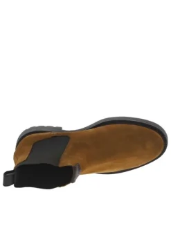 Boots en cuir cognac à talon décroché bas avec soufflets élastiqués