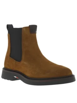 Boots en cuir cognac à talon décroché bas avec soufflets élastiqués