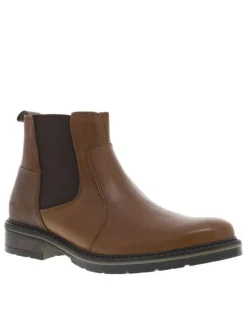 Boots en cuir cognac à talon décroché bas avec zip latéral et soufflet élastiqué