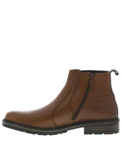 Boots en cuir cognac à talon décroché bas avec zip latéral et soufflet élastiqué
