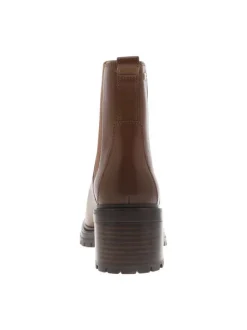 Boots en cuir cognac à talon décroché moyen avec soufflet élastiqué et logo