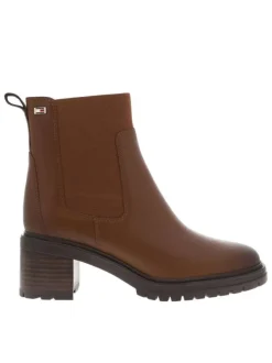 Boots en cuir cognac à talon décroché moyen avec soufflet élastiqué et logo