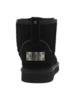 Boots en cuir de vachette noir, fourrées en laine, à semelle plate adhérente