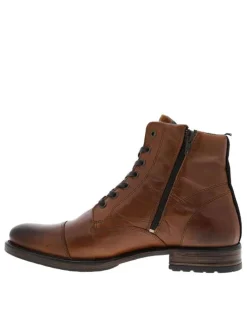 Boots en cuir marron avec fermeture à zip et lacets tressés marrons