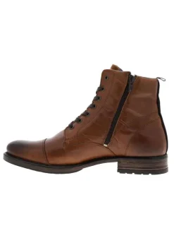 Boots en cuir marron avec fermeture à zip et lacets tressés marrons