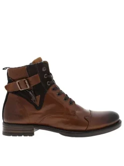 Boots en cuir marron avec fermeture à zip et lacets tressés marrons