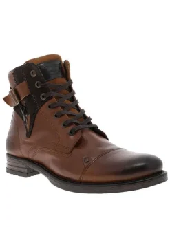 Boots en cuir marron avec fermeture à zip et lacets tressés marrons
