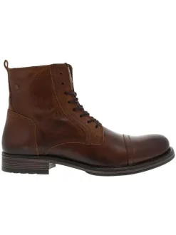 Boots en cuir marron avec une fermeture zippée lacets ronds et languette d'aisance