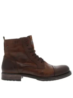Boots en cuir marron avec une fermeture zippée lacets ronds et languette d'aisance