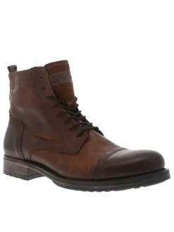 Boots en cuir marron avec une fermeture zippée lacets ronds et languette d'aisance