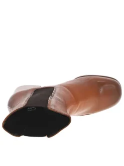 Boots en cuir marron à semelle surélevée à talon bloc décroché haut et à soufflets élastiqués contrastés