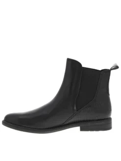 Boots en cuir noires avec soufflet élastiqué et semelle extérieure antidérapante