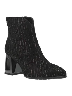 Boots en cuir noires avec un talon décroché haut ouvert et un zip