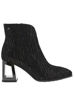 Boots en cuir noires avec un talon décroché haut ouvert et un zip