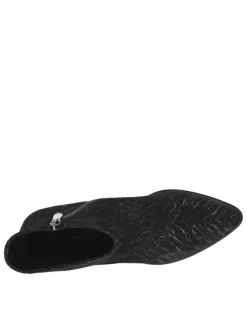 Boots en cuir noires avec un talon décroché haut ouvert et un zip