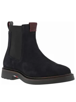 Boots en cuir noires à talon décroché bas avec soufflets élastiqués