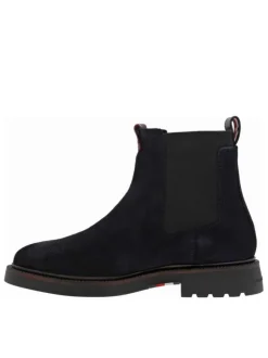 Boots en cuir noires à talon décroché bas avec soufflets élastiqués