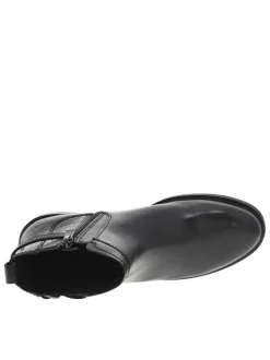 Boots en cuir noires à talon décroché bas avec zip et soufflet élastiqué