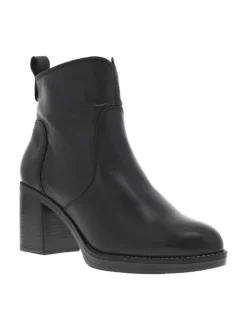 Boots en cuir noires à talon décroché moyen avec une trépointe cousue