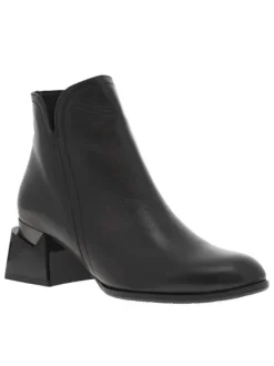 Boots en cuir noires à talon décroché moyen, à zip avec surpiqûre ton sur ton
