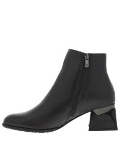 Boots en cuir noires à talon décroché moyen, à zip avec surpiqûre ton sur ton