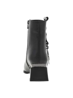 Boots en cuir noires à talon moyen, à zip et avec décors en acier