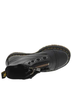 Boots en cuir noires à talon plateau avec un zip et revêtement en grains