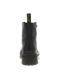 Boots en cuir noires à talon plateau avec un zip et revêtement en grains