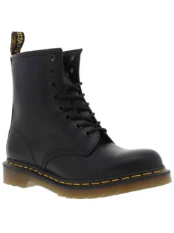 Boots en cuir noir à lacets ronds avec une languette d'aisance en tissu
