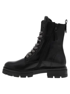 Boots en cuir noir à semelle compensée à talon plat et à zip latéral