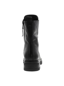 Boots en cuir noir à semelle compensée à talon plat et à zip latéral