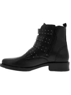 Boots en cuir noir à semelle et talon plat et à zip latérale intérieur