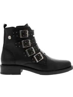 Boots en cuir noir à semelle et talon plat et à zip latérale intérieur