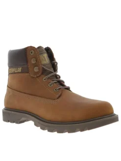 Boots en cuir nubuck marron à surpiqures contrastées avec logos cousus et fermetures par lacets tressés ronds bicolores