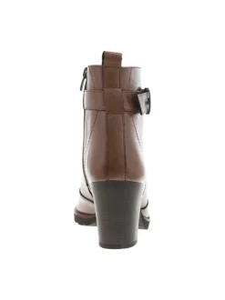 Boots en cuir taupe à semelle à talon décroché haut avec deux fermetures