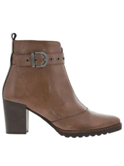 Boots en cuir taupe à semelle à talon décroché haut avec deux fermetures
