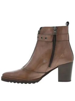 Boots en cuir taupe à semelle à talon décroché haut avec deux fermetures