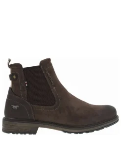 Boots en simili cuir marron avec soufflet élastiqué, languette d'aisance et fermeture zippée
