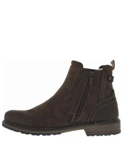 Boots en simili cuir marron avec soufflet élastiqué, languette d'aisance et fermeture zippée
