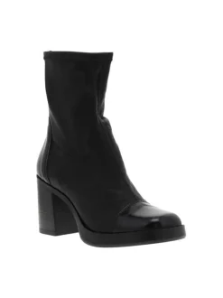 Boots en textile souple noir et cuir vernis à talon décroché haut