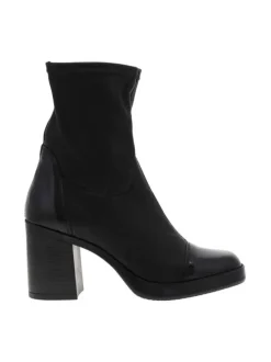Boots en textile souple noir et cuir vernis à talon décroché haut