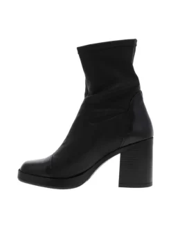 Boots en textile souple noir et cuir vernis à talon décroché haut