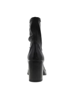 Boots en textile souple noir et cuir vernis à talon décroché haut
