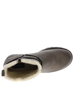 Boots grises à talon décroché moyen avec un zip et une boucle décorative