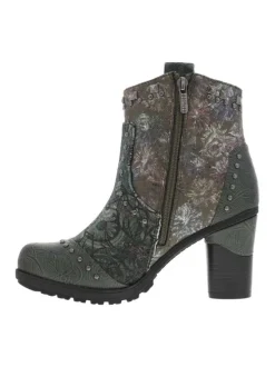 Boots kaki et multicolores à talon décroché haut avec un zip