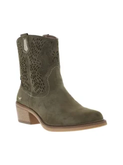 Boots kaki à talon décroché moyen avec perforations décoratives sur les côtés