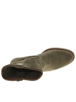 Boots kaki à talon décroché moyen avec perforations décoratives sur les côtés