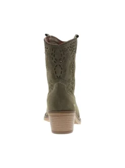 Boots kaki à talon décroché moyen avec perforations décoratives sur les côtés